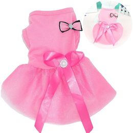 Dog Apparel Summer Girl Clothes For Small Medium Cat Pet Princess Tutu Dresses Skirt Bow Crystal Belt Puppy