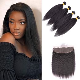 4 Pieces/lot Brazilian 100% Human Hair Extensions With 13X4 Lace Frontal Free Part Natural Colour Yirubeauty 10-30inch