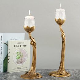 Candle Holders Modern Stylish Tabletop Copper Glass Holder Stick Flower Shape Small Size Houlder For Wedding