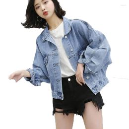 Women's Jackets Blue Jean Jacket Coat Women Spring Autumn Korean Loose Batwing Sleeve Cropped Female Fashion Single Breasted Denim Coats