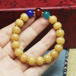 Strand Weathered Yellow Bodhi White Jade Barrel Beads Diy Colorful Bracelet