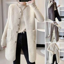 Women's Vests Pluch Women Long Vest Winter Waistcoat Stylish Sleeveless V-neck With Button Closure Pocket Casual Mid Length Coat