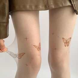 Women Socks Skin Colour Stockings For Red Butterfly Thighs Cored Lolita Tattoo Y2K Printed FashionStockings