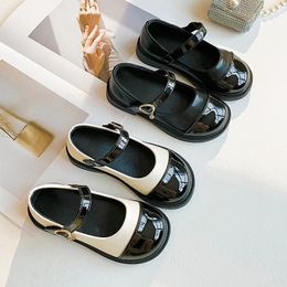 Children Leather Shoes Fashion Patent Leather Girl's Flat Shoes Black White Vintage School 23-37 Toddler Kids Princess Shoes 240125