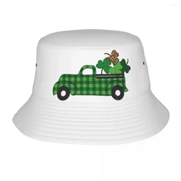 Berets Trendy Shamrock Leaf Bucket Hat Teen UV Protection Camping Car Fisherman Summer Beach Vacation Getaway Headwear