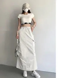 Skirts Summer TVVOVVIN 2024 Speed Dry Pleated Drawstring SKIRT Women's High Waist Slim Half Body Dress Spicy Girl Long V9E6