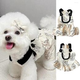 Dog Apparel Stylish Pet Bodysuit With Traction Ring Dress Up Washable Cartoon Pattern Overalls