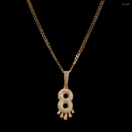 Pendant Necklaces Water Drop Design Letters Numbers Pendant&Necklace Mirco Pave Prong Setting For Men Hip Hop Jewelry BP017