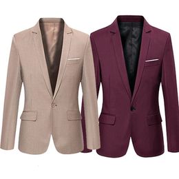 Male Blazers Slim Elegant Suit Blazer Business Formal Party Long Jacket for Men One Button Lapel Casual Pockets Top 240125