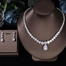 Necklace Earrings Set Luxury Women's Jewellery Elegant Shape Bridal CZ Bracelet Ring Set&m Large Wedding