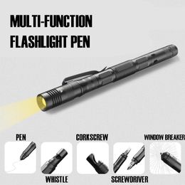 Multifunctional Tactical Pen With Light Outdoor Self-Defense Flashlight Broken Window Cone Whistle Bottle Opener Screwdriver 240123