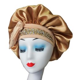 high quality satin rhinestone luxury bling bonnet hair sleep cap with tie strap ch365266t5756223