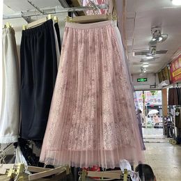 Skirts Longskirts For Women Autumn Organza Mesh Lace Hook Flower Hollow Womens A-line Skirt Female Casual Almighty Drop