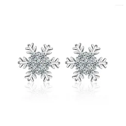 Stud Earrings Brand Snow Flower 925 Sterling Silver Women Girls Fashion Jewellery With CZ Crystal For Dress Accessories