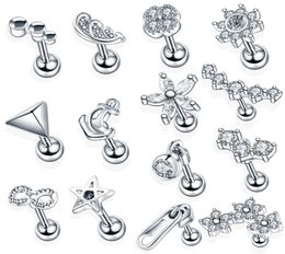 1pc steel crystal flower lage helix orelha ear stud tragus barbell piercing labret lip rings sexy charming Jewellery 16g6815352