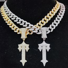 New Mens Hip Hop Letter Iced Cross Sword Necklace with 13mm Cuban Chain Hip Hop Pendant Necklace Fashion Charm Jewellery 240210