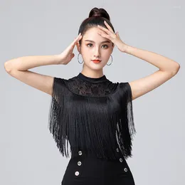 Stage Wear Continuous Mesh Tassel Ballroom Dress Standard Latin Dance Women Practise Top