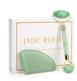 Rose Quartz Roller Face Massager Lifting Tool Natural Jade Facial Massage Roller Stone Skin Massage Beauty Care Set Box4273802