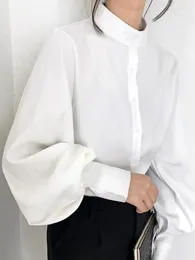 Women's Blouses Stand Collar Blouse Women Autumn White Lantern Sleeve Shirts Office Ladies Breasted Elegant Casual Blusas Para Mujer