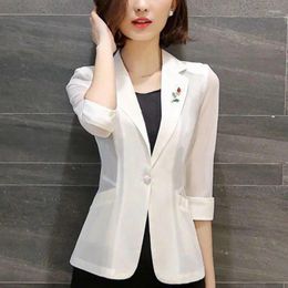 Women's Suits S-5XL Women Blazer Jacket Mesh Thin Three Quarter Sleeve Slim Spring Summer Autumn Casual Office Work Plus Size Black White