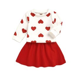 Spring Girls Clothing Sets Long Sleeve Love Pattern T-ShirtsSkirt 2Pcs Clothes Suit Holiday Child Outfits For Kids Girl Clothes 240202