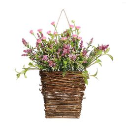 Decorative Flowers Artificial Flower Basket Wall Decoration Front Door Garland Fake Floral Wreath Hanging Garden Decor