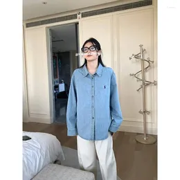 Women's Blouses Miiiix Korean Fashion Blue Washed Denim 2024 Hong Kong Style Retro Loose Casual Cardigan Collar Shirts Female Clothing
