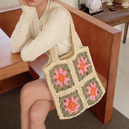 Evening Bags Casual Crochet Flower Women Shoulder Hollow Paper Woven Lady Handbags Handmade Summer Beach Straw Bag Small Tote Purses