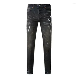 Men's Jeans High Street Fashion Men Purple Stretch Skinny Ripped Grey Painted Designer Hip Hop Brand Biker