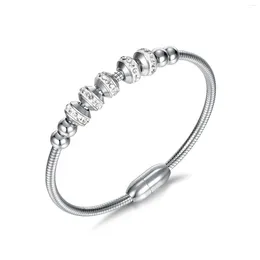 Charm Bracelets European Fashion Stainless Steel Zircon Bead Bangle Bracelet Magnet Buckle For Women Birthday Party Gift