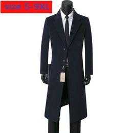 Men Cashmere Overcoat Windswear Style Single Button Wool Casual X-long Thick Wool Coat High Quality Plus Size S-7XL 8XL 9XL240127