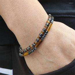 Strand Vintage Hematite Bead Bracelets Men Classic Simple Stone Tiger-eye Beads Charm For Jewellery Gift