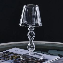 Glass Candle Stand Household Desktop Decorative Candlestick Pillar Holders Modelling Decor Candelabra 240125