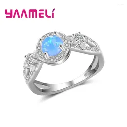 Wedding Rings Unique Design 925 Sterling Silver Needle Good Quality Blue Crystal Engagement Anel For Girl Jewelry Gift