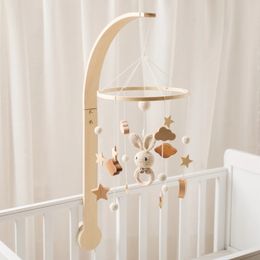 Baby Wooden Bed Bell Bracket Rattle Toys 0-12 Months born Music Box Bed Bell Hanging Toys Holder Bracket Infant Crib Boy Toys 240118
