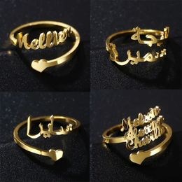 Personalised Custom Ring Women Men Multiple Names Stainless Steel Adjustable Knuckle Arabic Names Couple Rings Family Jewellery 240119