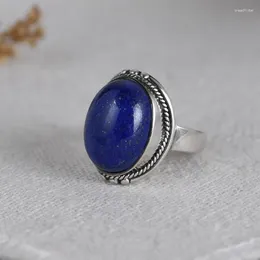 Cluster Rings FNJ 925 Silver Ring For Women Jewellery Original Pure S925 Sterling Lapis Lazuli Natural Blue Stone