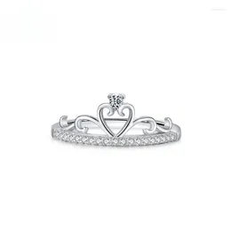 Cluster Rings PSJ Fashion Luxury Jewelry Round Cut Zircon Crown Shaped Platinum Plated 925 Sterling Silver For Women Girls