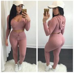 Eur Fashion Sexy Crop Top With Leggings Pants 2 Pcs Set Solid Knitted High Hip Clothing Tracksuits