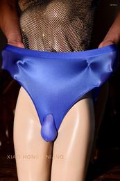 Underpants Smooth Briefs T-back Thong Men's Sexy Penis Cover Panties High Waist Shiny Thin Transparent Stretchy Pants Underwear