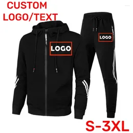 Men's Tracksuits Custom Logo Tracksuit Brand Zipper Hooded Jacket And Sweatpants 2 Pieces Set Fashion High Quality Streetwear Male Outfits