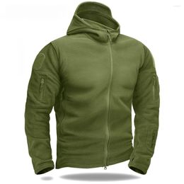 Men's Jackets Warm Fleece Tactical Jacket Mens Army Windbreaker Outdoor Work Hiking Hooded Coat Zipper Pocket Outwear