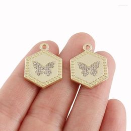 Charms 5 X Antique Gold Color Geometry Hexagon & Butterfly Pendants For DIY Necklace Bracelet Jewelry Making Accessories 18x24mm