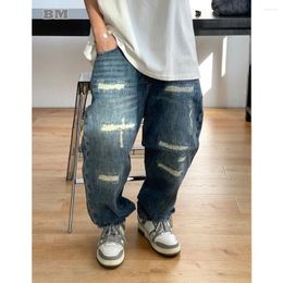 Men's Jeans Japanese Streetwear Cut Patch Baggy For Men Clothing Vintage Casual Denim Cargo Pants Harajuku Straight-Leg Trousers Male