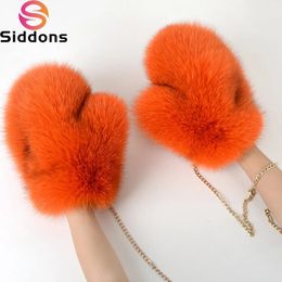 2024 Winter Womens Real Fox Fur Gloves Luxury Ladies Keep Warm Natural Fox Fur Mittens Women Fashion Cute Plush Hand Warmer240125
