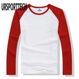 Spring Autumn Long Sleeve T Shirt Men Contrast Color Round Collar Cotton Mens Casual Slim Fit Raglan TShirts Tops Tees 240130
