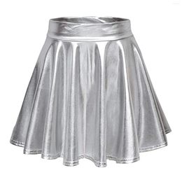 Skirts Womens Glossy Patent Leather Flared Miniskirt Dance Performance Invisible Zipper A-Line Mini Clubwear Cosplay Costumes