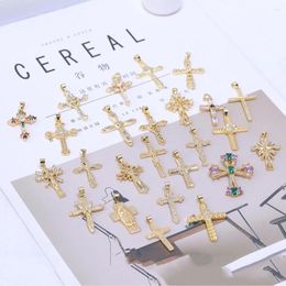 Charms Juya 18K Real Gold Plated Cz Copper Christian Cross For DIY Women Men Religious Rosary Talisman Pendant Jewerly Making