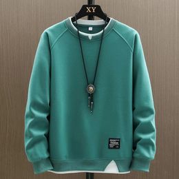 Mens Casual Sweatshirts Harajuku Solid Color Hoodies Fashion Men Fake Two Pieces Male Hip Hop Streetwear Pullover 240202