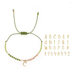 Link Bracelets Go2boho Minimalist Green Rope String Crystal Seed 26 Letter Accessories Handcrafted Adjustable Luck Bead Bracelet For Women